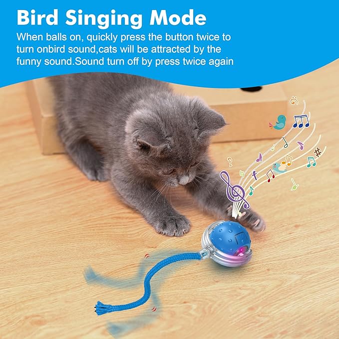 Cat Toys Ball for Indoor Cats - Interactive Automatic Cat Ball Toy | Fast Rolling & Motion Activated Chirping | Hide and Seek Mouse Catching Game | Stimulates Hunting Instinct (Blue)