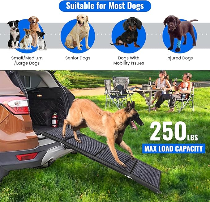 Dog Ramp for Car, 63"x17" Foldable Car Ramp for Dogs, Dog Car Dog Ramps for Large Dogs SUV, Car Dog Ramp with Non-Slip Rug Surface, Folding Dog Ramp for Truck, SUV
