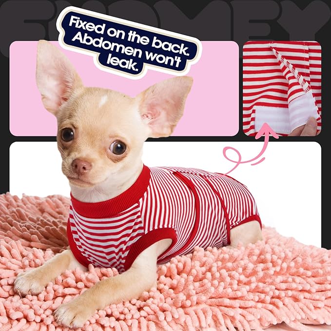 FUAMEY Dog Recovery Suit Male,Dogs Surgery Neuter Suits Puppy Spay Shirts for Female Protect Dog's Skin Anti Licking Abdominal Wounds Doggie Onesie Pet Bodysuit Alternative to Cone Red Stripes L