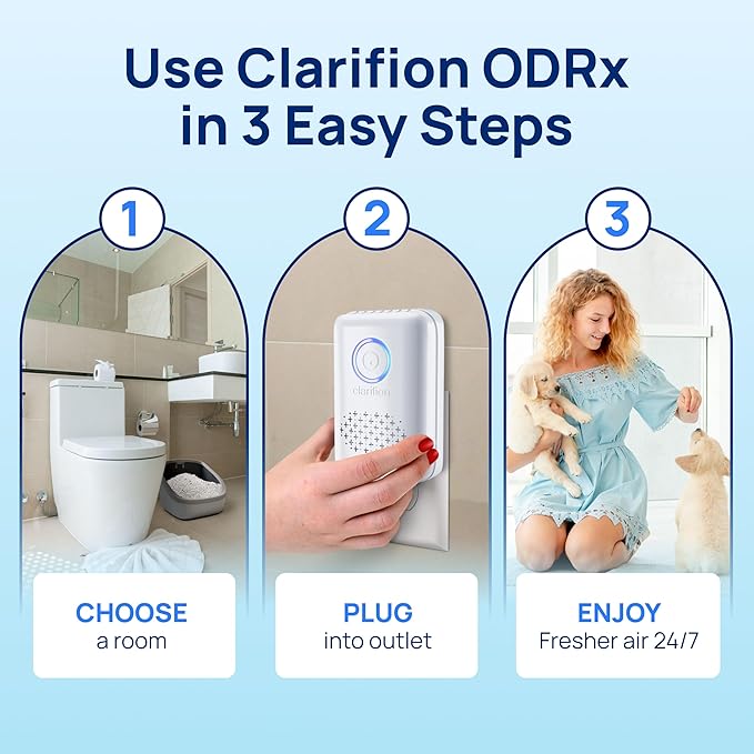 Clarifion ODRx - UV-C Cat Odor Deodorizer & Eliminator, Removes Cat Pee Smell, Filterless, Quiet, Compact Air Freshener for Bedrooms, Living Rooms, Litter Box Areas, Eliminates Ammonia Odors