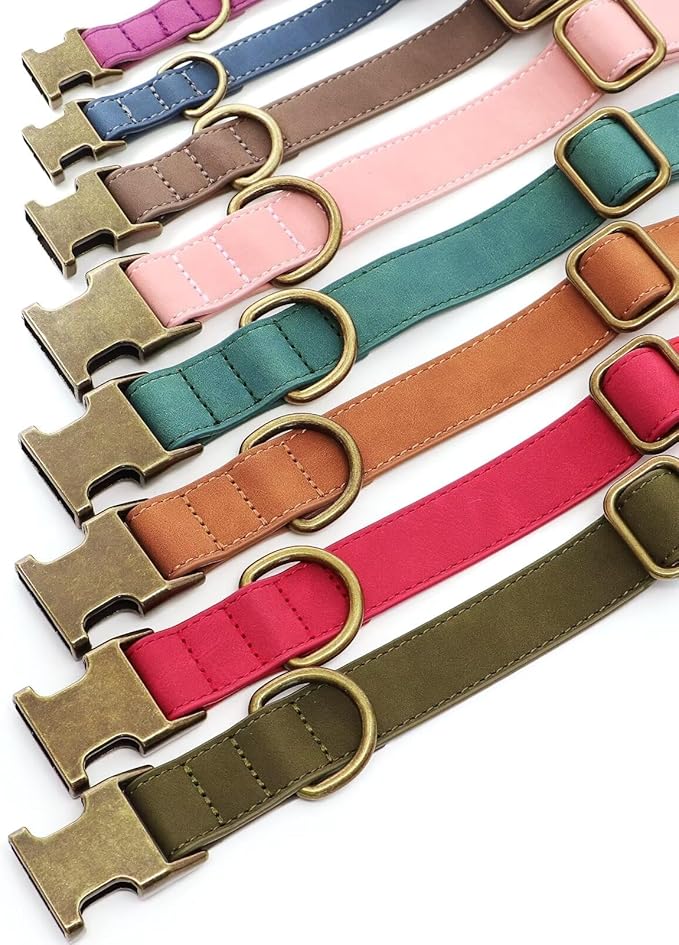 Didog Soft PU Leather Dog Collar, Stylish Quick Released Dog Collars for Small Dogs, Easy Clean Adjustable Pet Collar for Daily Walking, Green, S Fit 10-16" Neck