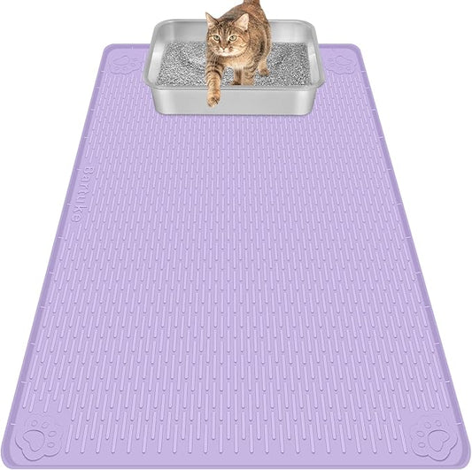 Cat Litter Mat, Extra Large 40" x 28" Silicone Mat Litter Trapping Mat for Scatter Control, Soft on Kitty Paws, Easy to Clean (Purple)