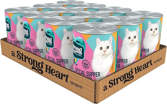 A Strong Heart Canned Wet Cat Food, Special Supper Dinner - 13.2 oz Cans (Pack of 12), Made in The USA with Real Turkey & Fish