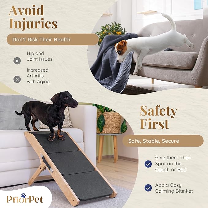 Dog Steps for Bed & Couch 2-in-1 Dog Stairs/Ramp - Height Adjustable Dog Ramp for Couch 7” - 20” - Pet Stairs, Dog Stairs for Small Dogs - Easy to Move Pet Steps with Landing Platform, Natural