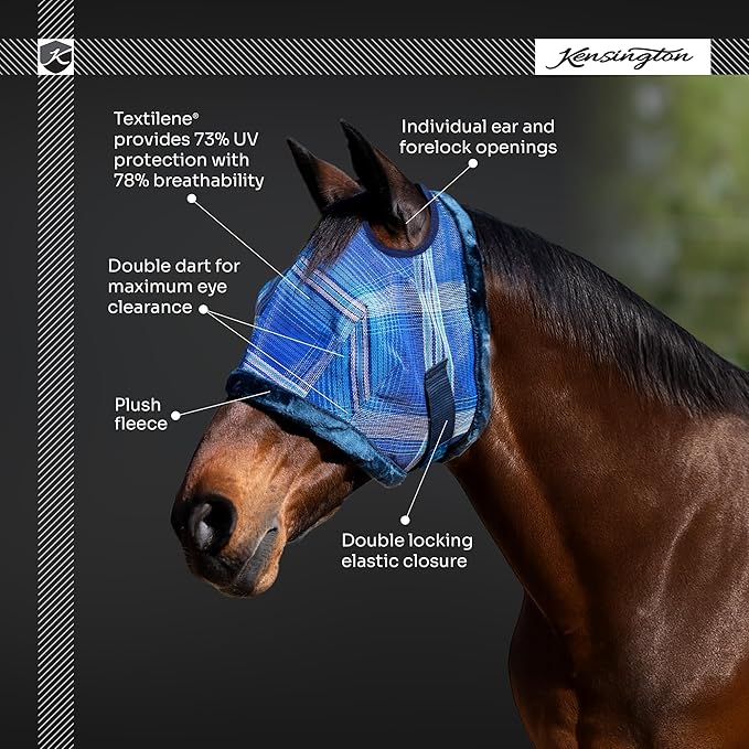 Kensington UV Fly Mask with Fleece Trim - Protective Mask with Dual Ear Opening & Forelock Freedom - Medium, Desert Sand
