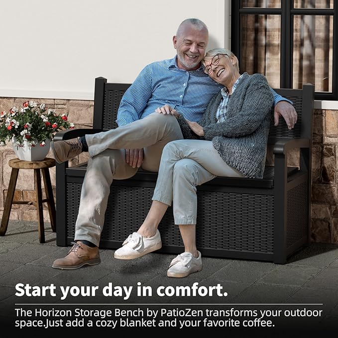 80 Gallon Storage Bench Waterproof and Lockable,Deck Box Outdoor Storage Furniture for Patio,Garden,and Porch – Perfect for Storing Garden Tools and Cushions(Black)