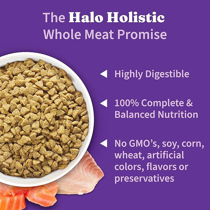 Halo Holistic Cat Food Wild Caught Salmon & Whitefish Formula, Grain Free Dry Cat Food, For Healthy Weight Support, Kibble for Indoor Cats, 10 lb Bag