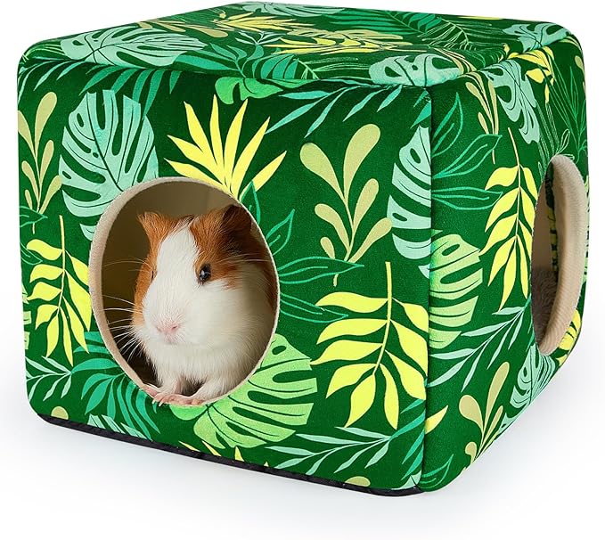 Bienbee Guinea Pig Hideout, Washable Guinea Pigs House Cozy Guinea Pigs Bed for Small Pet Bunny/Rabbit/Hamster/Chinchilla Guinea Pig Accessories Green Leaf
