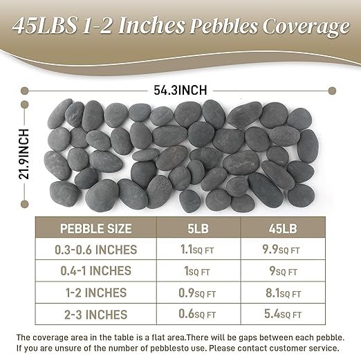 45 LB Mexican Beach Pebbles - 1-2 Inch Decorative River Rocks for Landscaping, Garden Paving, Plant Rocks, Crafting, Walkways, Backyard, Grey Natural Unpolished Bulk Stones