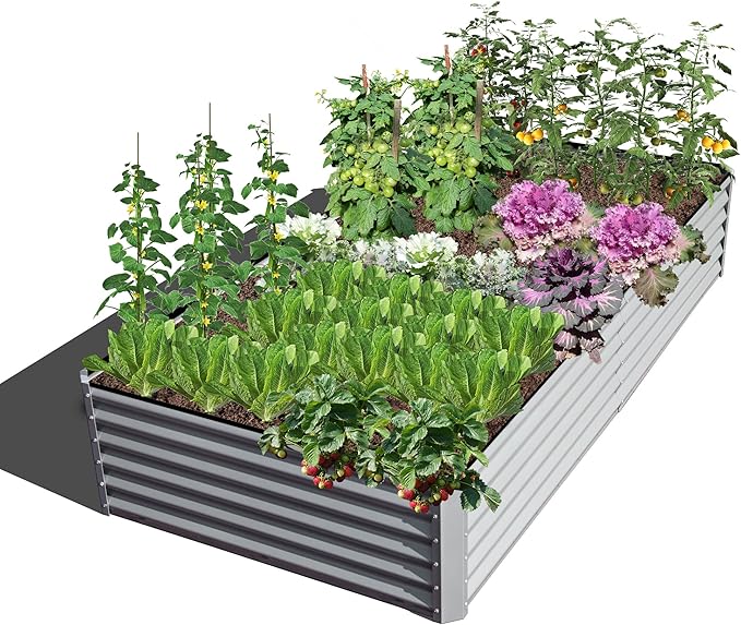 Domi Raised Garden Beds Outdoor, 6x3x1.5Ft Thickening Tall Metal Rectangular Deep Root Box Planter for Vegetables, Flowers, Herbs, and Succulents 1.5" Deep w/ 192 Gallon Capacity - Silvery