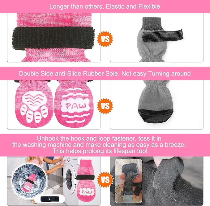 BEAUTYZOO Anti Slip Dog Socks for Small Medium Large Dogs,Paw Protector with Grips for Hardwood Floor Hot/Cold Pavement,Traction Control 3 Pairs AntiTwist Dog Shoes to Prevent Licking for Senior Dog