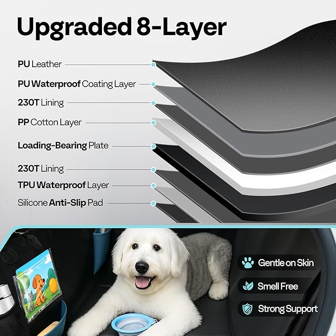Dog Car Seat Cover for Back Seat 53", Upgraded PU Leather Back Seat Extender with Hard Bottom Holds 400LBS, Waterproof Anti-Scratch, Backseat Cover for Dogs in Car, SUV & Small Truck