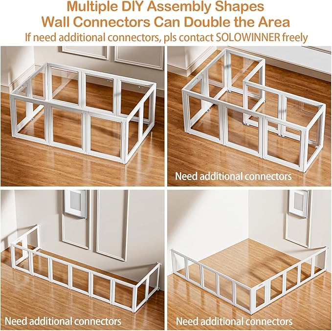 Dog Playpen Transparent Puppy Playpen Indoor, Easy Assemble & Disassemble Clear Pet Playpen, Sturdy & Easy Cleaning Plastic Dog Fence with Suction Cup (23.6"" H, 10PCS), White