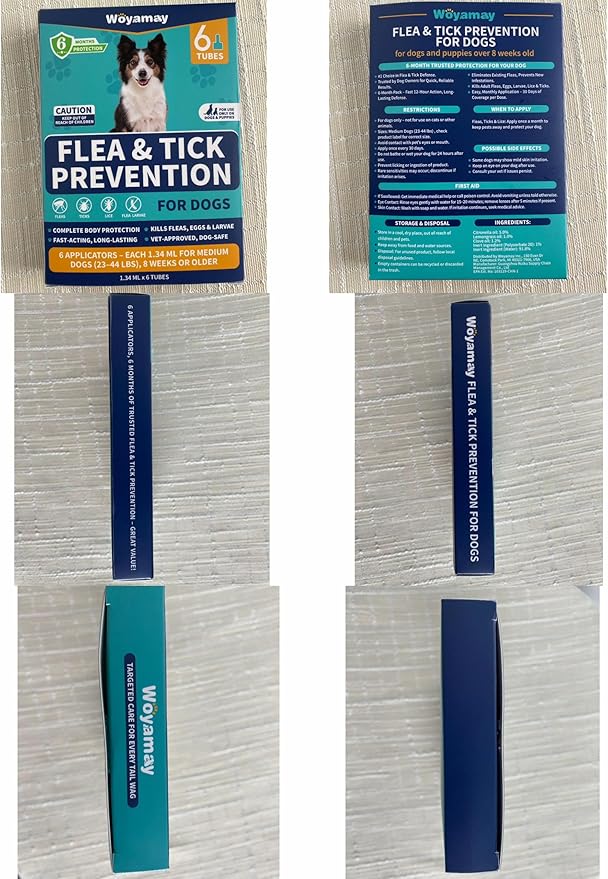 Flea and Tick Prevention for Dogs, 6-Month Supply Dog Flea and Tick Treatment Drops, Topical Fast-Acting Dog Treatment for Medium Dogs Up to 23 to 44 lbs
