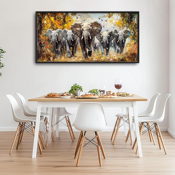 Extra Large Elephant Framed Wall Art for Living Room,Oversized Elephants Wild Animal Pictures Wall Decor,Forest Landscape Canvas Print Painting Modern Artwork Bedroom Office Bathroom 60L" x 30W"