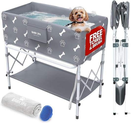Dog Bath Tub - Free Brush & Towel – Foldable & Portable Dog Washing Station – Lightweight Dog Bath for Indoor & Outdoor Grooming – Fits in Shower or Bath
