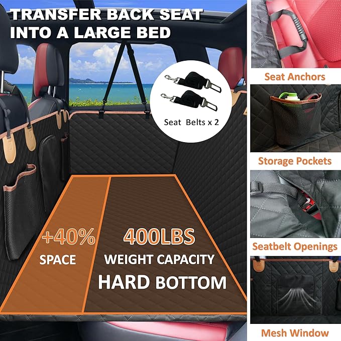 Back Seat Extender for Dogs Cats,Car Seat Cover with Hard Support,Waterproof Dog Hammock for Car Travel,Foldable Camping Bed Mattress for SUV Truck(Black)