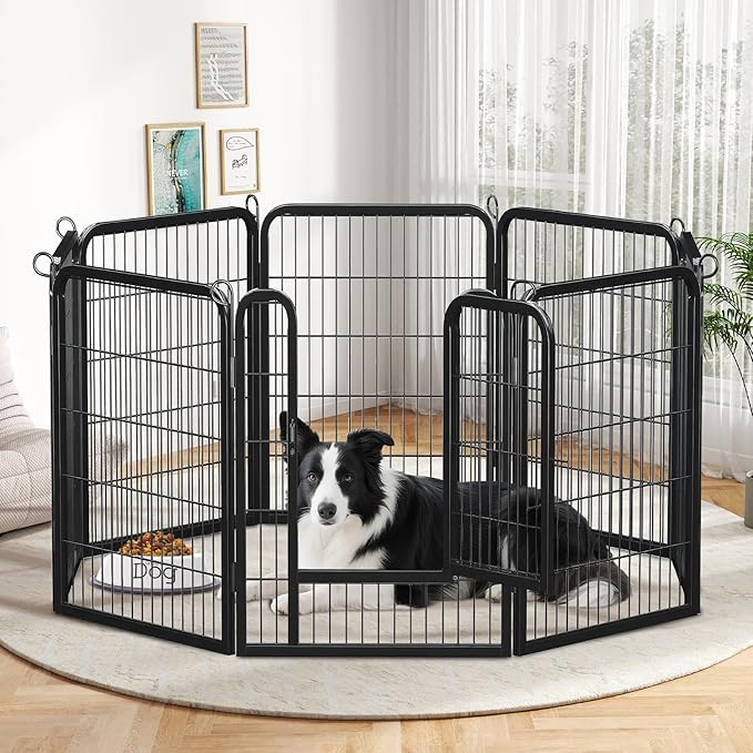 40 Inch Dog Playpen - 8 Panels Metal Pet Exercise Pen for Medium-Large Dogs, Indoor/Outdoor Dog Fence for Yard, Garden, Camping & RV Travel