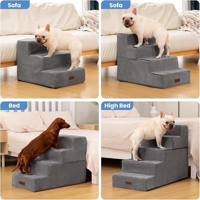 Dog Stairs for High Bed 22.6" H,5-Step Dog Steps for Small Dogs and Cats,Indoor Non-Slip Balanced Pet Stairs are Suitable for Puppy,Older Cat,Grey