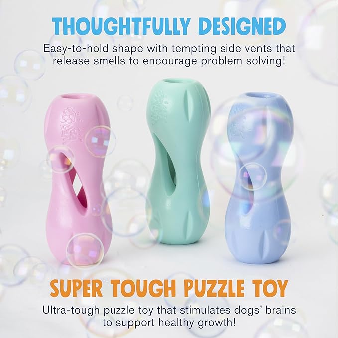 WEST PAW Zogoflex Qwizl Dog Puzzle Treat Toy – Interactive Chewing for Dogs – Dispenses Pet Treats – Brightly-Colored Dog Enrichment Toy for Aggressive Chewers, Fetch, Catch, Small 5.5", Bubblegum