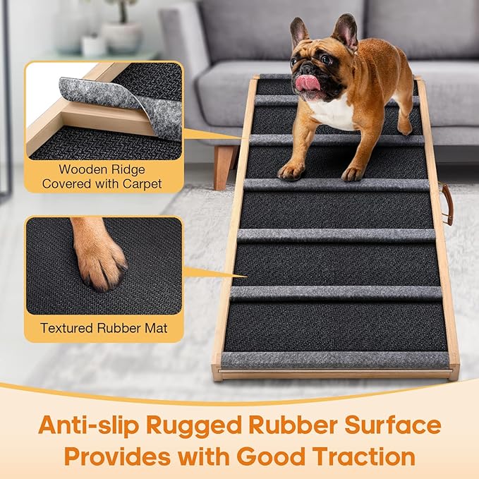 Dog Ramp for Bed - Extra Wide - Excellent Traction, Pet Ramp for Small Large Dogs to Get on Couch Car, Non-Slip Rubber Surface, 17’’W, Hold up to 200lb, Adjustable, Foldable (200LBS)
