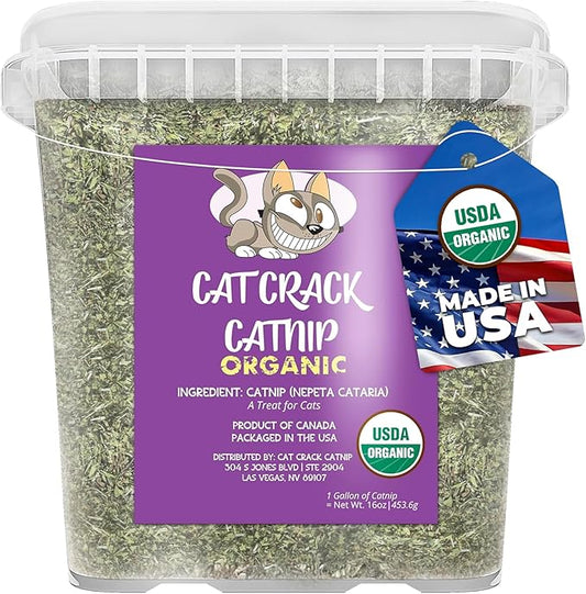 Cat Crack Organic Catnip, 100% Natural Cat Nips Organic Blend That Energizes and Excites Cats, Safe Catnip Treats Used for Cat Play, Cat Training, & New Organic Catnip Toys for Cats(1 Gallon Organic)