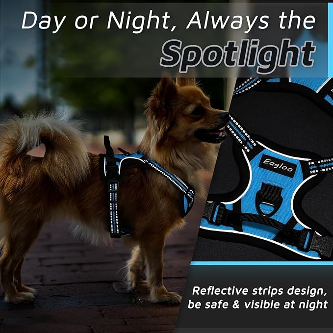 Eagloo Small Dog Harness No Pull, Service Vest with Reflective Strips and Control Handle, Adjustable and Comfortable for Walking, No Choke Pet Harness with 2 Metal Rings, Sky Blue, XS