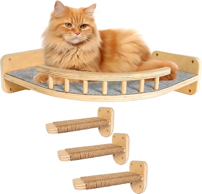 UNTITLDW Wall-Mounted Cat Shelves – Sleek, Durable Multi-Level Shelf with Floating Perch, Hammock, Cat Bed & Platform – Space-Saving Design for Play & Lounging – Easy Setup for Active Cats