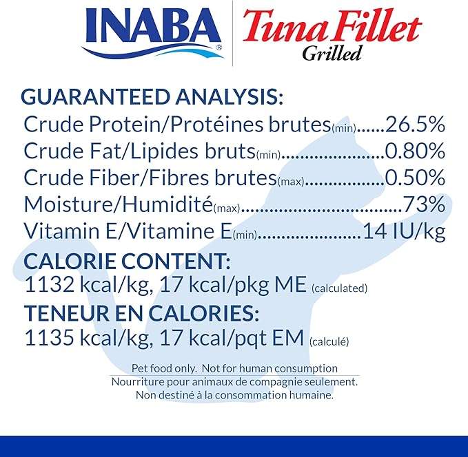 INABA Premium Hand-Cut Grilled Tuna Fillet Cat Treats/Topper with Vitamin E and Green Tea Extract, 0.52 Ounces Each, Pack of 6, Scallop Broth