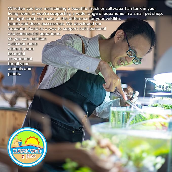 CLASSIC SAND & PLAY Natural Aquarium Sand for Freshwater and Saltwater Tanks, 20 lb. Bag, Improves Filter Life and Filtration Process, Pre-Washed Fine Sand, Natural