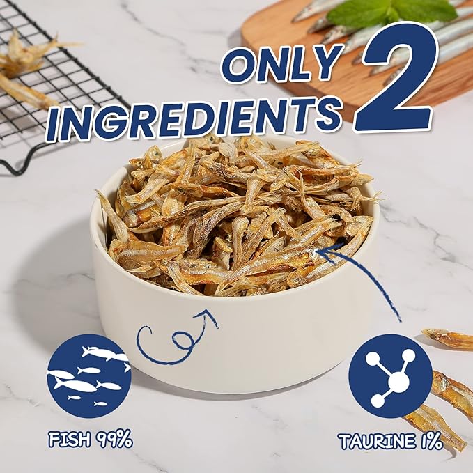 Whole Fish Treats for Dogs Cats, Air Dried -100% Wild-Caught Fish Treat, Only Two Ingredient, High in Protein and Omega-3, 8oz