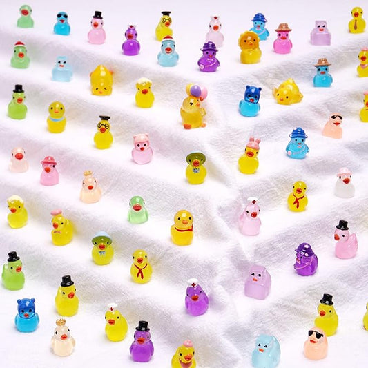 36 Types Luminous Mini Resin Ducks, Plastic Little Ducks to Hide Prank, Small Ducks Figures for Fairy Garden, Dollhouse,Terrariums, Potted, Cake Topper, Miniature Landscape Ornament.