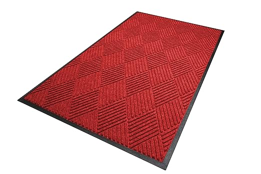 M+A Matting WaterHog Diamond | Commercial-Grade Entrance Mat with Rubber Border – Indoor/Outdoor, Quick Drying, Stain Resistant Door Mat (Solid Red, 4' x 6')