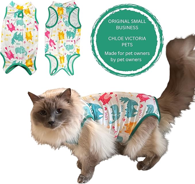 Cat Recovery Suit Surgical Onesie for Post Surgery/Neuter/Spay. Protection for Wounds and Skin infections for Male/Female Cats. Comfortable, Safe, (no Loose Cords) Cone Alternative. (Small)