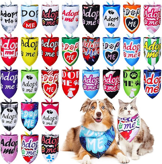 30 Pcs Dog Bandanas Bulk Pet Bibs Colorful Triangle Scarf Pet Bandanas for Medium Large Dogs Spring Summer Birthday Costume Decoration (Adopt Me)