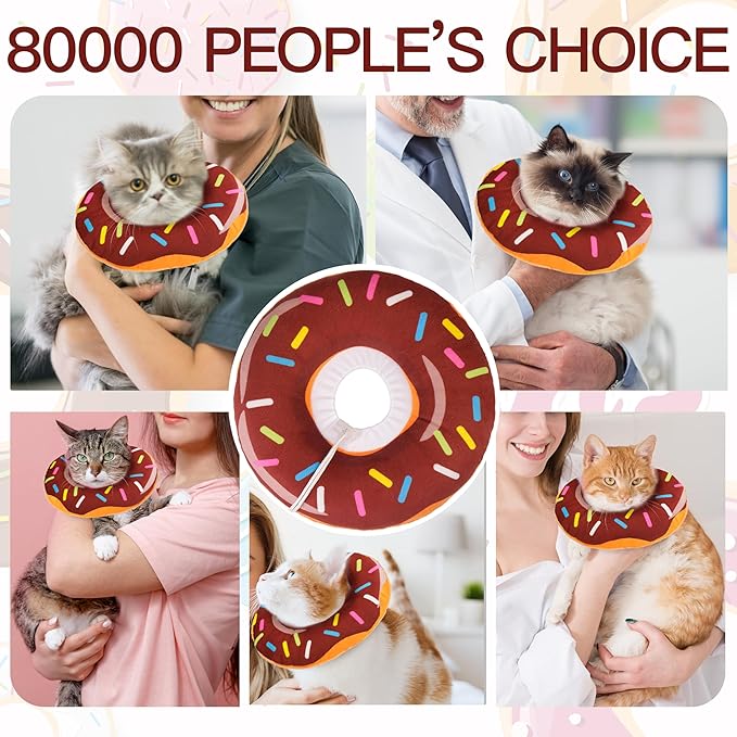 Cat Cone Collar Soft, Cute Cat Donut Collar After Surgery, Adjustable Kitten Recovery Cones to Stop Licking, Lightweight Neck Elizabethan Collars for Cats Kittens (Brown, Small)