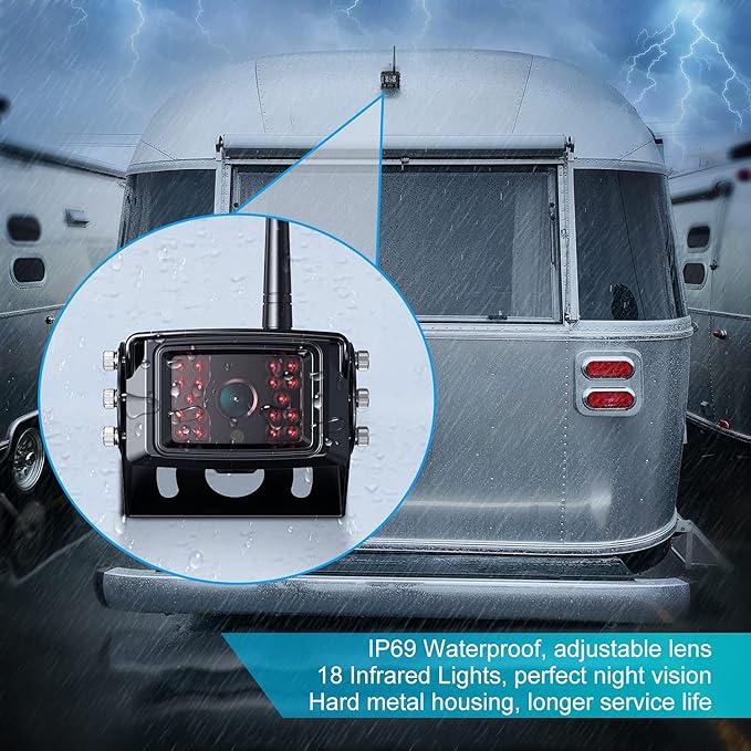 Fookoo 1080P 10" Wireless Backup Camera System, 10" Dual/Quad Split Monitor with Recording, IP69 Waterproof Rear/Front View Cameras, Parking Lines for RV/Truck/Trailer/Van(DW102)