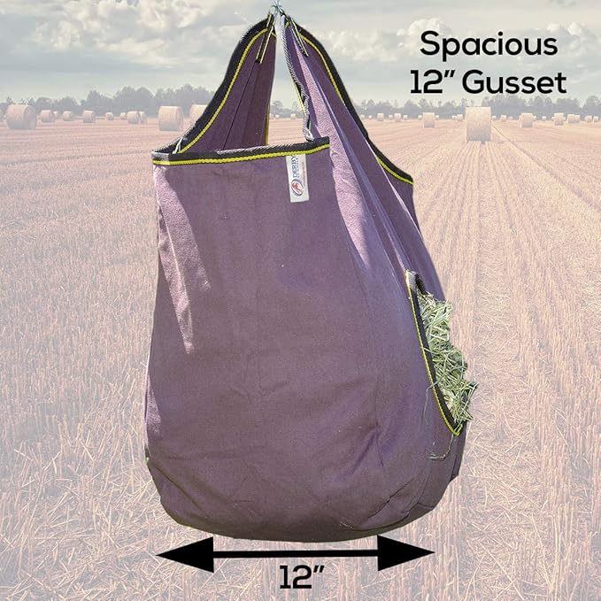 Derby Originals Large 24 OZ Canvas Horse Hay Bag 2 Sided Combo Design X Wide Gusset and 6 Month Warranty
