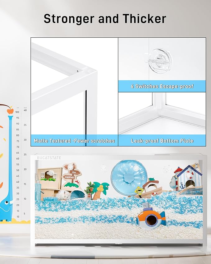 BUCATSTATE Hamster Cage 3.0: Metal Large Rat Cage Stackable with Top Access Easy Assemble 47L x 23.6W x 25.5H Inches Dwarf Syrian Hamster Tank for Gerbil Mouse (7.8 ft², White)