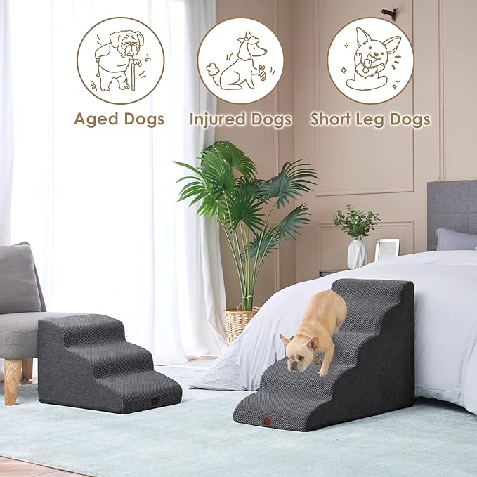 EHEYCIGA Curved Dog Stairs Ramp for High Beds 22.6" H, 5-Step Dog Steps for Small Dogs and Cats, Pet Stairs for High Bed Climbing, Non-Slip Balanced Pet Step Indoor, Grey
