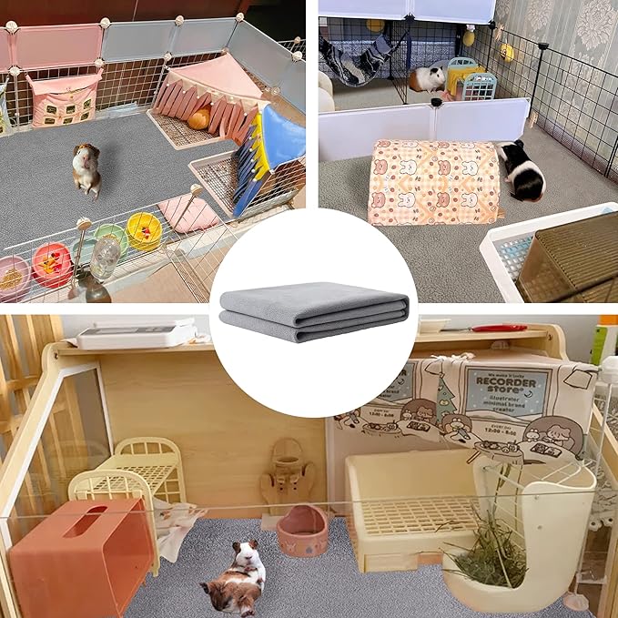 Guinea Pig Cage Liner, 2 Pack - Washable, Reusable, Leakproof Fleece Bedding Pads for Small Animals with Anti-Slip Bottom - for 15''x29'' Area, Gray