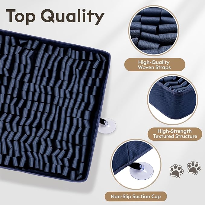 Snuffle Mat for Dogs, Dog Puzzle Mat, Interactive Dog Toys for Enrichment,Sniff Mats with Non-Slip Backing,Suitable for Breeds and Sizes of Dogs (Navy, 17" X 15")
