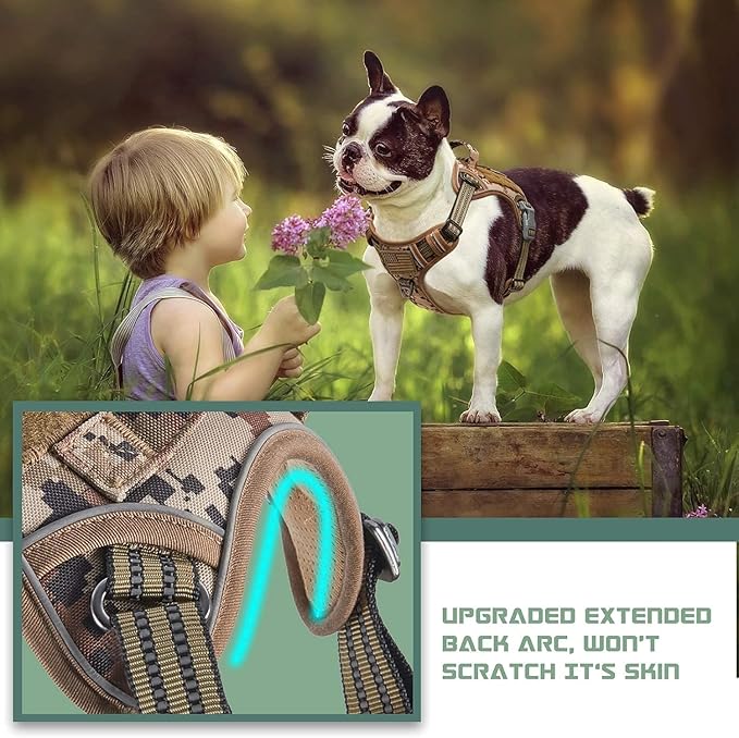 BUMBIN Tactical Dog Harness for Small Dogs No Pull, Famous TIK Tok No Pull Puppy Harness, Fit Smart Reflective Pet Walking Harness for Training, Adjustable Dog Vest Harness with Handle Desert Camo XS