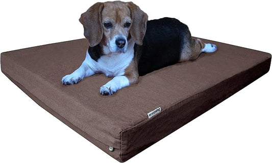Dogbed4less Orthopedic Small Medium Gel Memory Foam Pet Bed with Washable Denim Cover, Waterproof Liner and Extra External Case 35X20X4 Inch