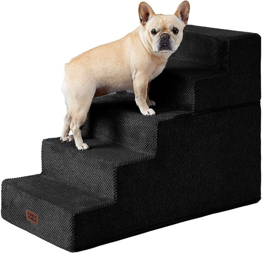 EHEYCIGA Dog Stairs for High Bed 25" H, 5-Step Extra Wide Dog Steps for Bed, Pet Steps for Small Dogs and Cats, Non-Slip Balanced Pet Ramp Indoor, Black
