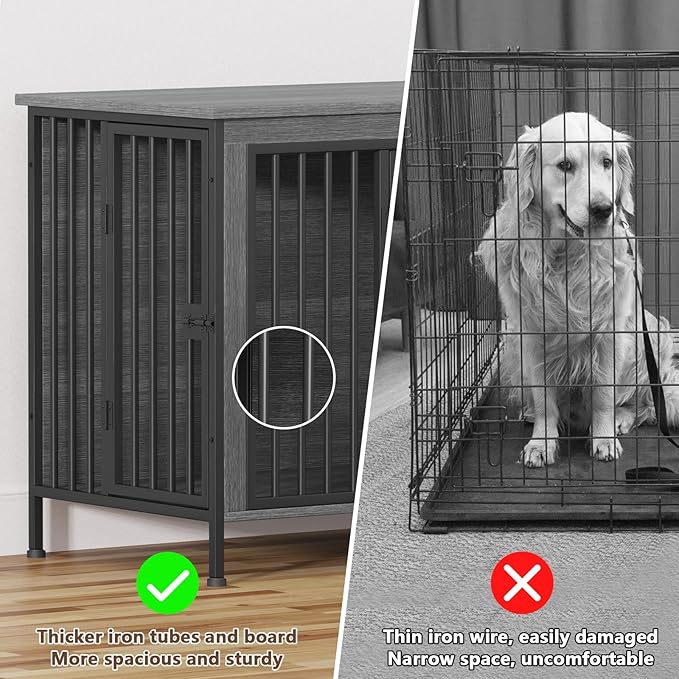 EasyCom 78 Inch Dog Cage Furniture for 2 Pets with Divider, XXL Wooden Double Dog Crate Furniture TV Stand for Mideum and Large Breed, Durable and Sturdy
