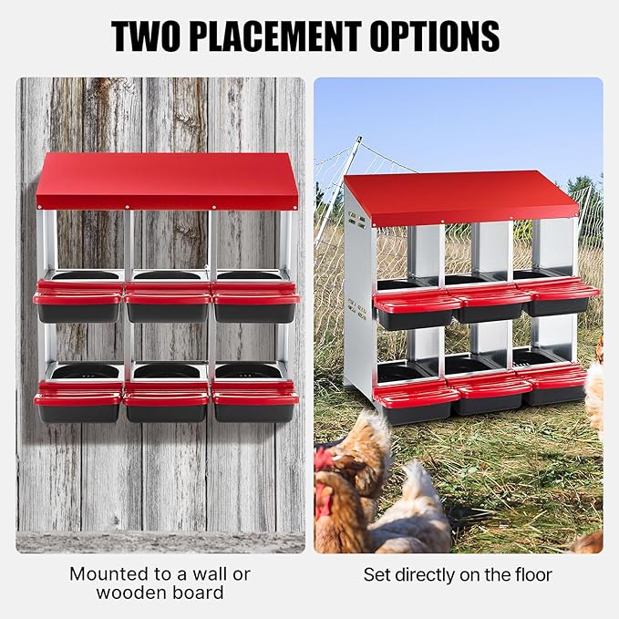 Chicken Nesting Box 2-Tier Galvanized Steel 6 Holes Nesting Boxes for Chickens Durable & Weather-Resistant Chicken Egg Laying Box Holds Up to 30 Hens with Removable Tray for Easy Cleaning
