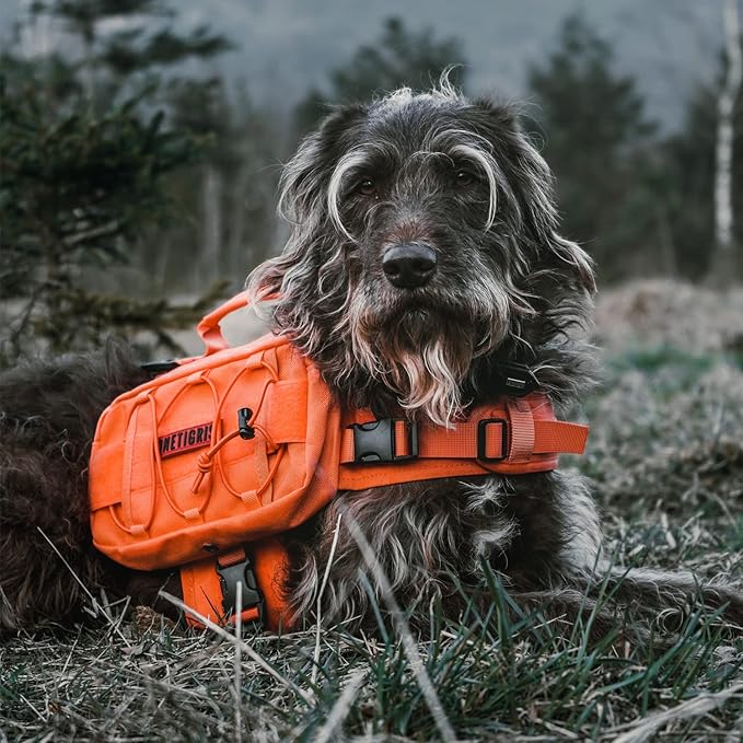 OneTigris Dog Backpack for Medium & Large Dogs, Mammoth Nylon Dog Pack Tactical Backpack Harness with Side Pockets for Hiking Walking Training Running