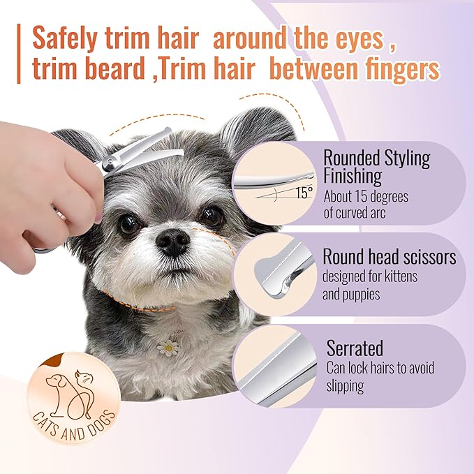 Dog Grooming Scissors: 4.75" Pet Curved Shears Made Of Advanced Stainless Steel Alloy for Trimming Dogs Cats and Other Pets Face and Paws