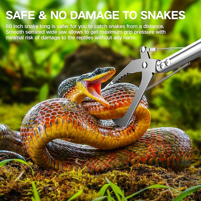 78“ Snake Tongs Collapsible Grabber, Professional Reptile Snake Catcher Wide Jaw Handling Tool, Stainless Steel Snake Hook